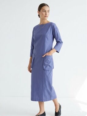 Alpha Studio blue periwinkle cotton poplin midi dress pockets size it 38 US XS